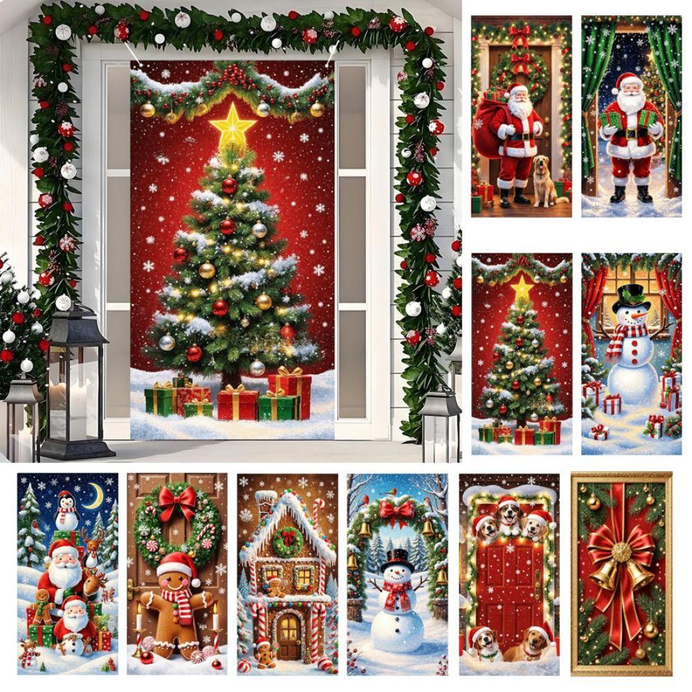 Door Hanging Christmas Door Cover Atmosphere Arrangement Background Santa Claus Banner Holiday Props Old Man Snowman
