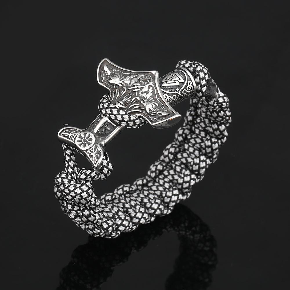 Браслет из паракорда с молотом Тора из нержавеющей стали Nordic Viking Raven Thor's Hammer 