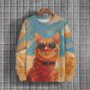 Animal Sweatshirt For Men Sunglasses Cat Graphic Long Sleeve Printed T-Shirts Casual Outdoor Streetwear Oversized Men's Clothing