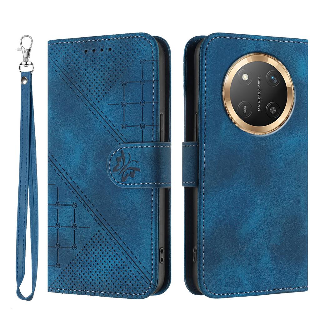For Honor X60 Pro 5G/Honor Magic7 Lite 5G/Honor X9c 5G Leather Wallet Case Butterfly Flower Imprinted Phone Cover with Strap