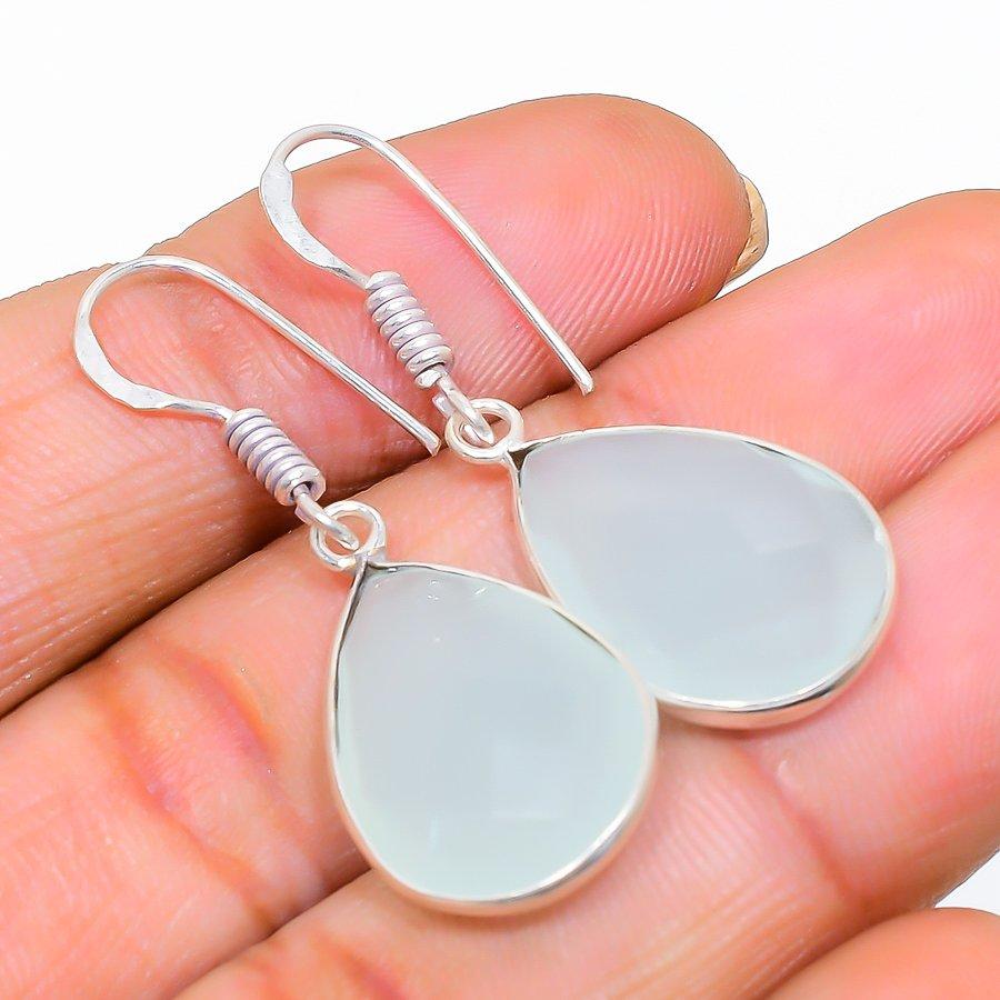 Green Chalcedony Gemstone 925 Sterling Silver Jewelry Earring 1.50" GK-3798