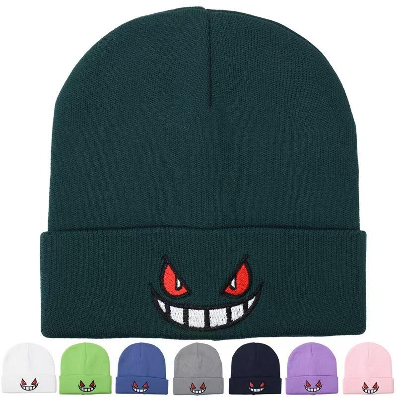 Cartoon Big Mouth Red Eyes Bag Head Hat Autumn and Winter New Embroidered Wool Knitted Hat Cover To Keep Warm