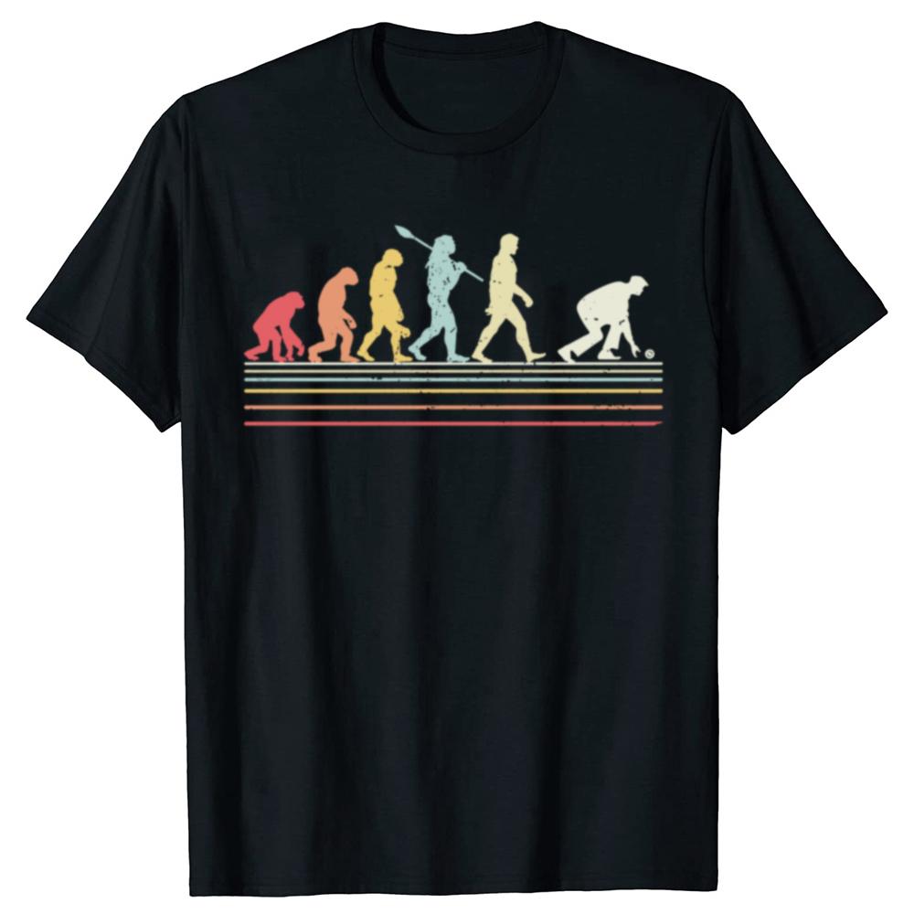 Vintage Bowling Funny Lawn Bowls Evolution Of Man Graphic Tshirts Men Fashion Casual Tshirt 100 Cotton Loose Oversized T Shirt