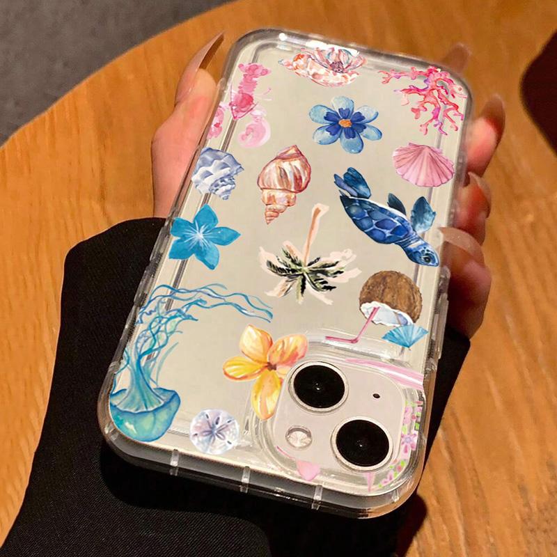 Прозрачный чехол с принтом черепахи, лобстера и кокоса для iPhone 16E 16 15 14 13 12 11 Pro Max Mini Мягкие чехлы