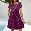 Summer Dresses For Women Beach Floral Sundress Short Sleeve Pockets Casual Tshirt Dress