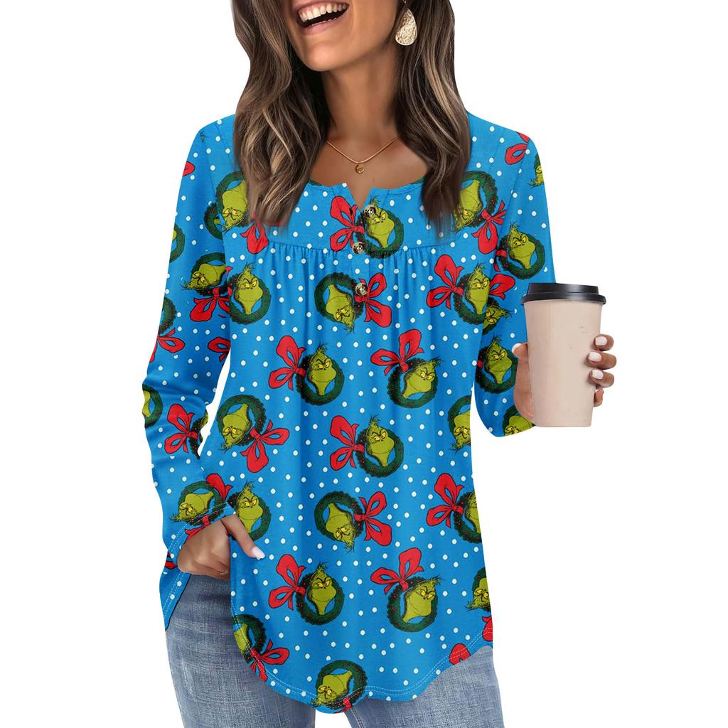 Women's Long Sleeve Tunic Loose Tops Casual Oversized Tops Pleated Tunic Button Down Casual Women's Print Tops