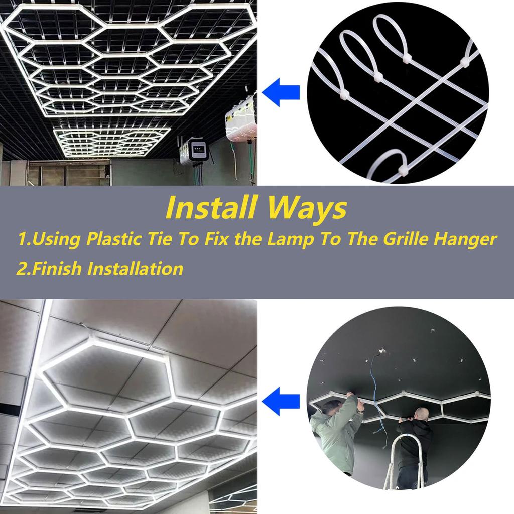 Сотовые светодиодные светильники для гаража, потолочное освещение, AC85-265V, шестиугольные светодиодные трубки для гаража, для автомастерской по ремонту кузовов автомобилей.