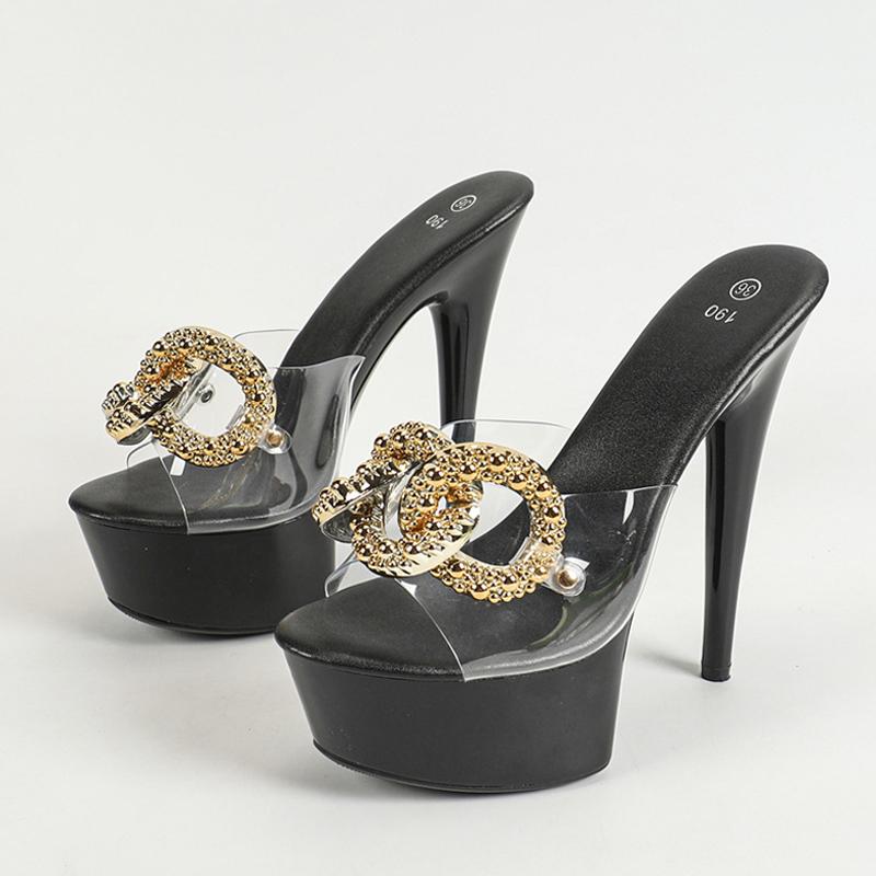 Liyke Размер 34-43 Сексуальные розовые туфли на высоком каблуке и платформе, женские сандалии с большой металлической цепочкой из ПВХ, прозрачные женские туфли для стриптиза