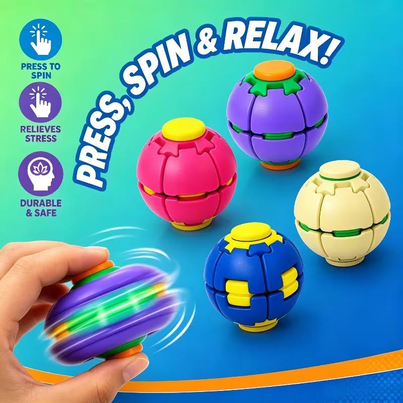 Press & Spin Fidget Toy For Kids & Adults, Stress Relief Spinner Ball, Quiet Sensory Desk Toy, Freely To Pass Leisure Time