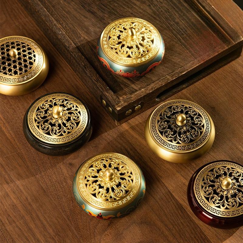 Медная подставка для благовоний с держателем для палочек, держатель для конусов и спиралей, с огнеупорным хлопком для медитации, йоги, спа