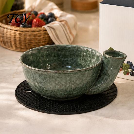 Kitchen Gadgets for Fruits Ceramic Swirl Berry Colander Bowl, Auto-Spin Washing Fruit Rinse Basin, Rinsing Basket Quick Drainage Bowl Fresh