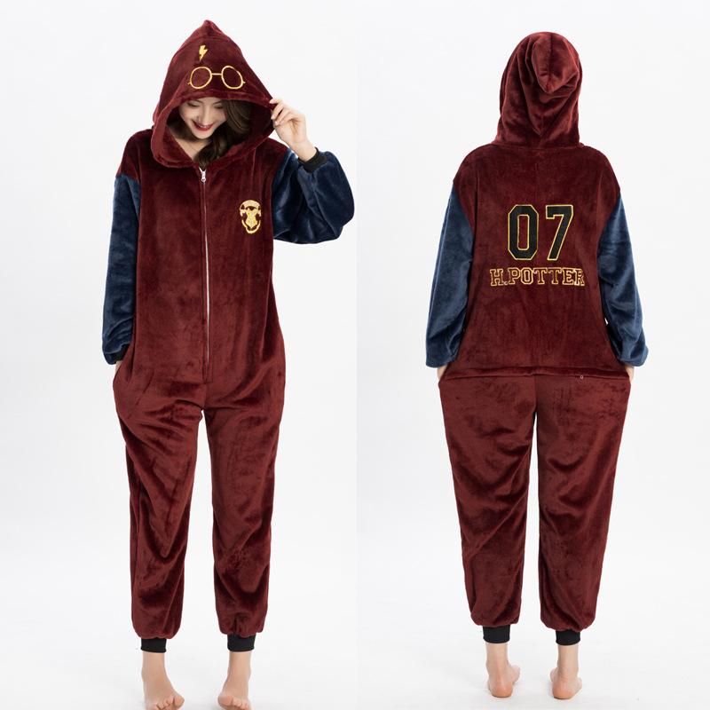 Мужская и женская домашняя одежда осень-зима с капюшоном, комбинезон с изображением животных из мультфильмов, фланелевая домашняя одежда на молнии спереди