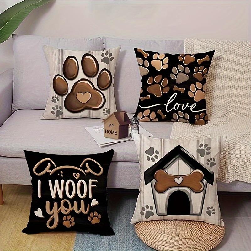 Dog Paws, Hearts, Dog House Digital Printing Pillow Cover Short Plush Suitable Living Rooms Bedrooms Sofas Throw Cushion Cover