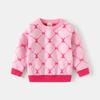 Autumn and Winter New Children's Clothing Girls Double-layer Cotton Thread Knitted Bottoming Shirt Girls Plaid Rabbit Sweater