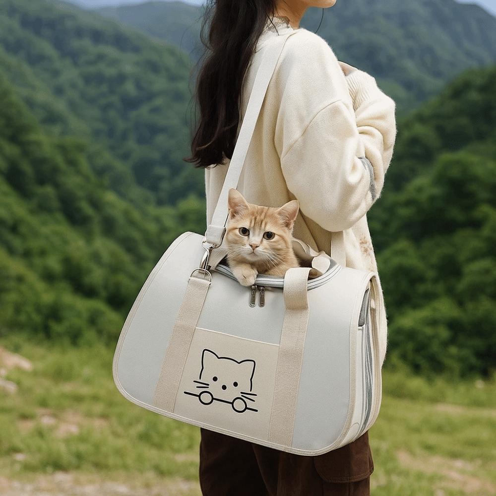 Breathable Pet Carrier Backpack Ventilated Cat Outing Crossbody Bag Travel Shoulder Bag Travel