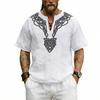 Мужская рубашка-henley с кельтским узлом, смесовая ткань с льном, повседневный топ с коротким рукавом, белый