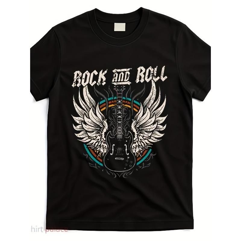 Европейские размеры Rock And Roll Гитара Винтажная Рок-музыка Футболка Уличный Модный Стиль Футболка Удобный Круглый Вырез Шорты Повседневная Одежда