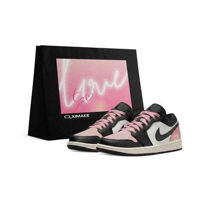 Air Jordan 1 Устойчивые к истиранию Низкие Скейтбордические кроссовки Унисекс Черный Белый Розовый 553560-081(Team577-S-BOX)