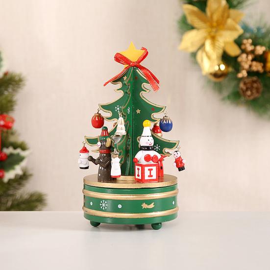 Wooden Christmas Tree Music Box Rotating Music Box Holiday Desktop Figurine for