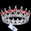 2" Height Silver/Gold Plated Crystal Rhinestone Ruby Full Circle Tiara Crown Bridal Wedding Jewelry Hair Accessories (Silver+red)