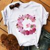 26 Letters Print T-Shirt Alphabet with Pink Flower Harajuku White Graphic Tee Casual Short Sleeve Lady Y2k Tops Women's Clothing