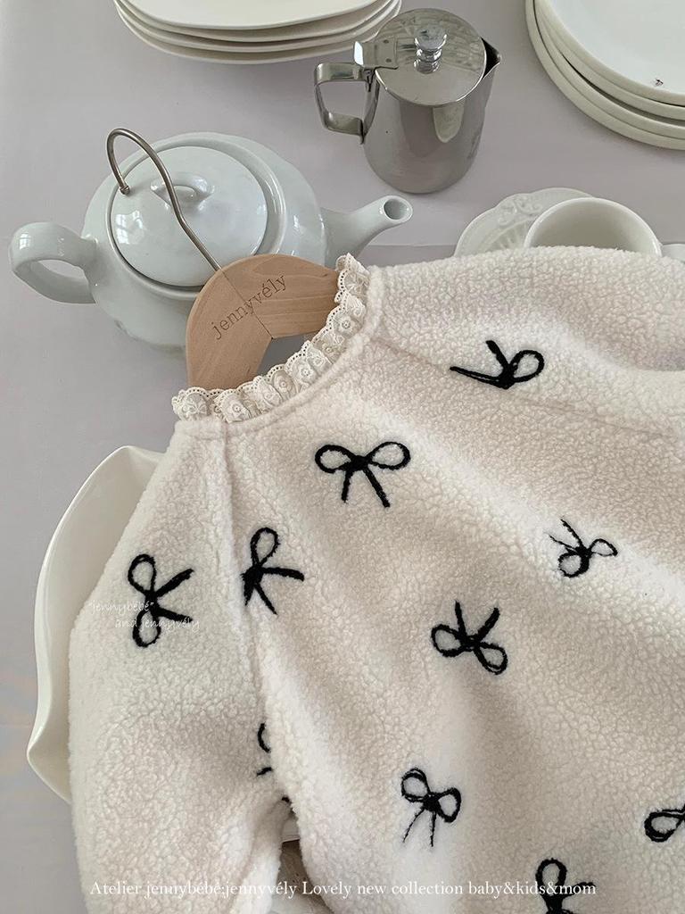 Зимнее платье JennyBebe в корейском стиле из овечьей шерсти для девочек с бантом