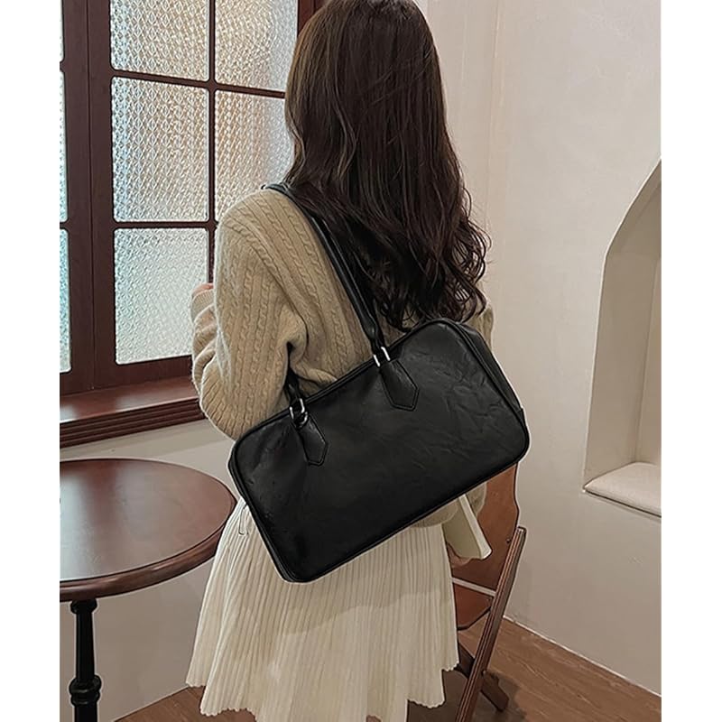 [miniministore] long handle boston bag tote bag Korean style large capacity shoulder bag With zipper wide gusset handbag stylish shoulder bag Women's