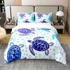 Turtle Bedding Set Microfiber Teen Bedding Light Blue Cute 3D Set for Small Double 3Pcs, Turtle Duvet Cover Set with Zipper