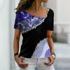 Women's Fashion New Bright Diamond Glitter Print Theme Short Sleeve T Shirt V Neck Basic Shirt Top Summer XS-8XL