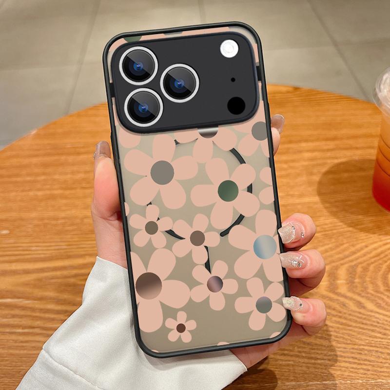 Чехол с принтом мультяшных цветов для iPhone 17 Pro Max Чехол iPhone 16 15 14 13 Pro Max 17E Магнитный для Magsafe Тонкое кольцо Гибридный ТПУ+ПК Матовый чехол