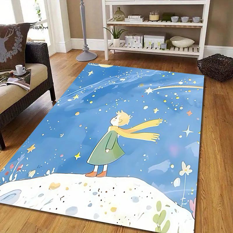 The Little Prince2 Flannel Pattern Square Carpet,Area Rug,Carpet Rug for Living Room Bedroom Sofa Playroom Decor,Non-slip Floor Mat