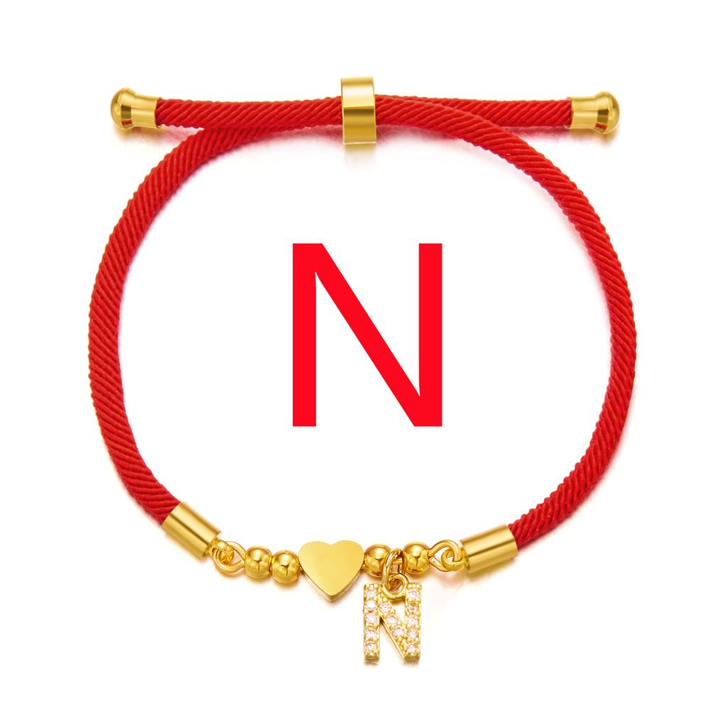 Женский браслет из нержавеющей стали с 26 буквами, AZ, алфавит, сердце, регулируемый плетеный браслет Lucky Red Rope, ювелирное изделие, подарок