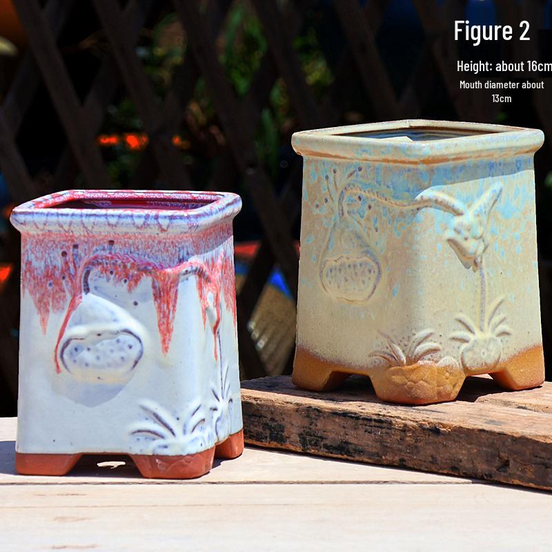 Терракотовый горшок для суккулентов ручной работы, большой квадратный с глянцевой глазурью и дышащим дизайном.