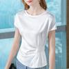 Short-sleeved Chiffon Shirt for Women's Summer New Women's Silky Satin Shirt French Pleated Waist Top