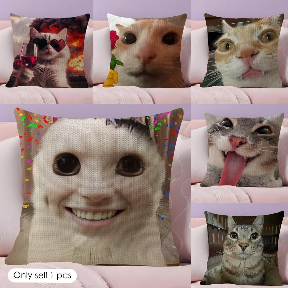 Speechless Cat Funny Cute Cushion Cover Natural Linen Organic Fabric DoubleSided Printing Sofa Home Decor Gift Pillow Case