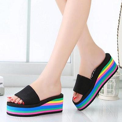 Летние женские домашние шлепанцы с носком, пляжная обувь на платформе