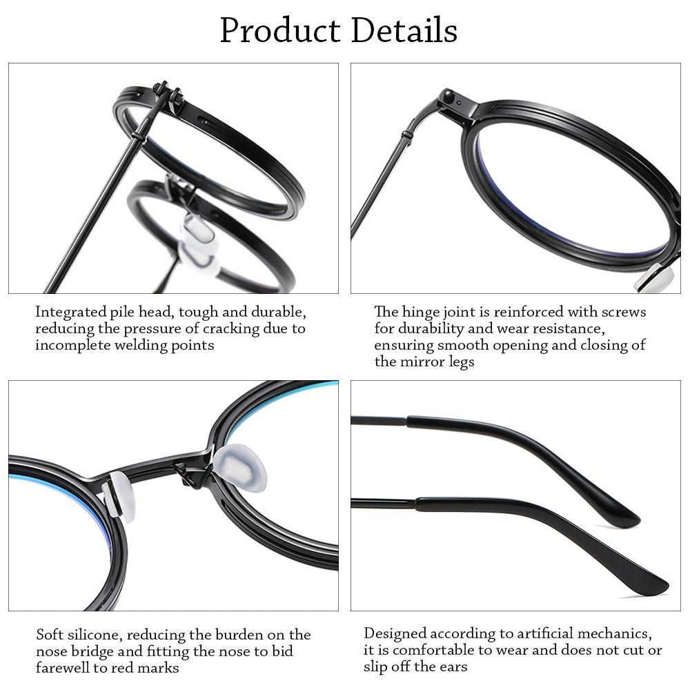 Durable Eye Protection Office Metal Frame Round Eyeglasses Anti-Blue Light Glasses Computer Goggles