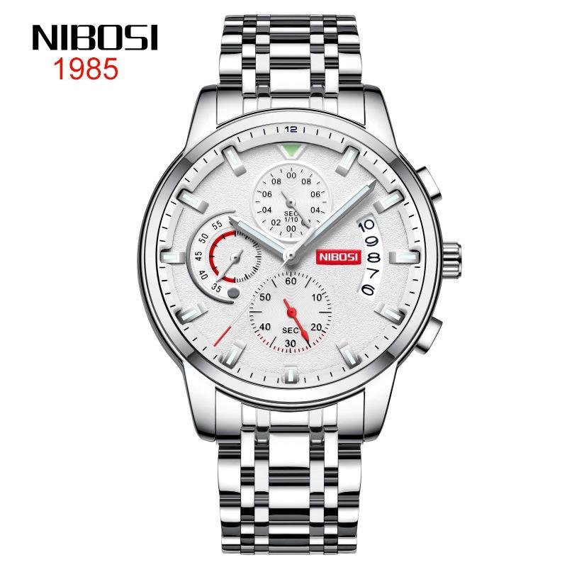 NIBOSI Watch Мужские водонепроницаемые светящиеся многофункциональные кварцевые часы из нержавеющей стали Студенческие часы