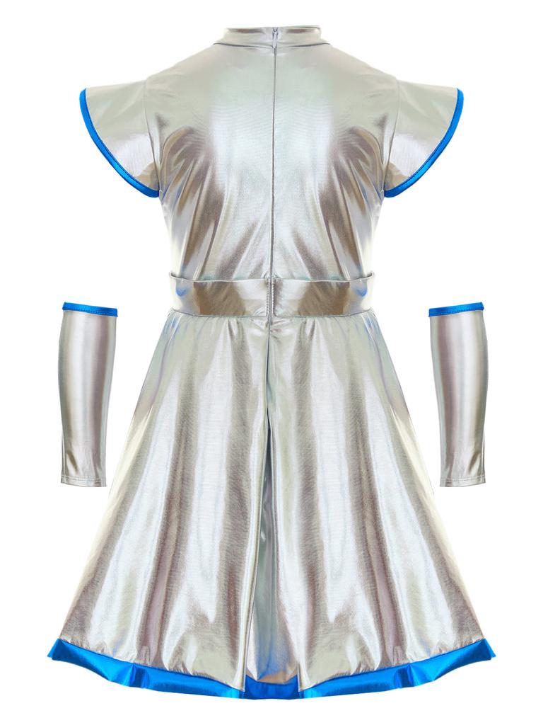 Kids Girls Alien Robot Astronaut Costume Outer Space Cutie Costume Halloween Carnival Cosplay Party Fancy Dress Up Child Suit