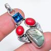 Natural Labradorite, Coral 925 Sterling Silver Jewelry Pendant 2.05" J8v70