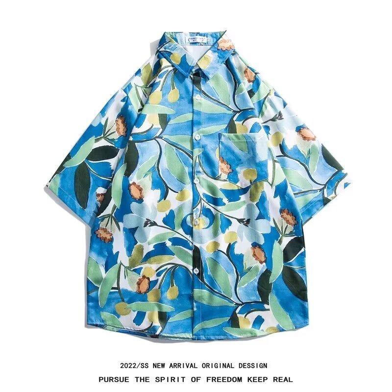 Мужская рубашка в стиле ретро, ​​мужской летний наряд, студенческий свободный крой, нишевый дизайн, повседневный мужской топ, верхняя одежда, пляжный топ