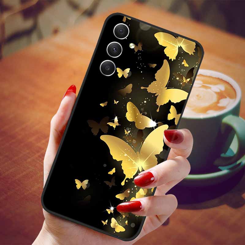 Чехол для Samsung Galaxy A55 5G Черный ТПУ Силикон Красивый Узор Чехлы для Телефона для Galaxy A55 Ударопрочный Мягкий Чехол A 55 6.6''