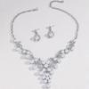 Womens Alloy Short Necklace Earring Set With Pearl Flower Rhinestone Geometric Design Gold Champagne