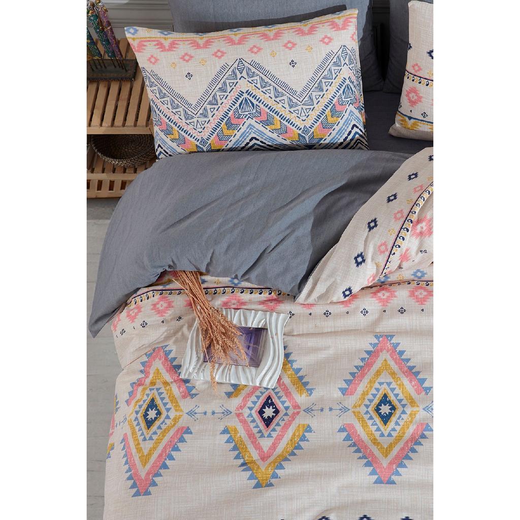 Sahara, Patterned Double Duvet Cover Set With Elastic Sheets, Reusable On Both Sides