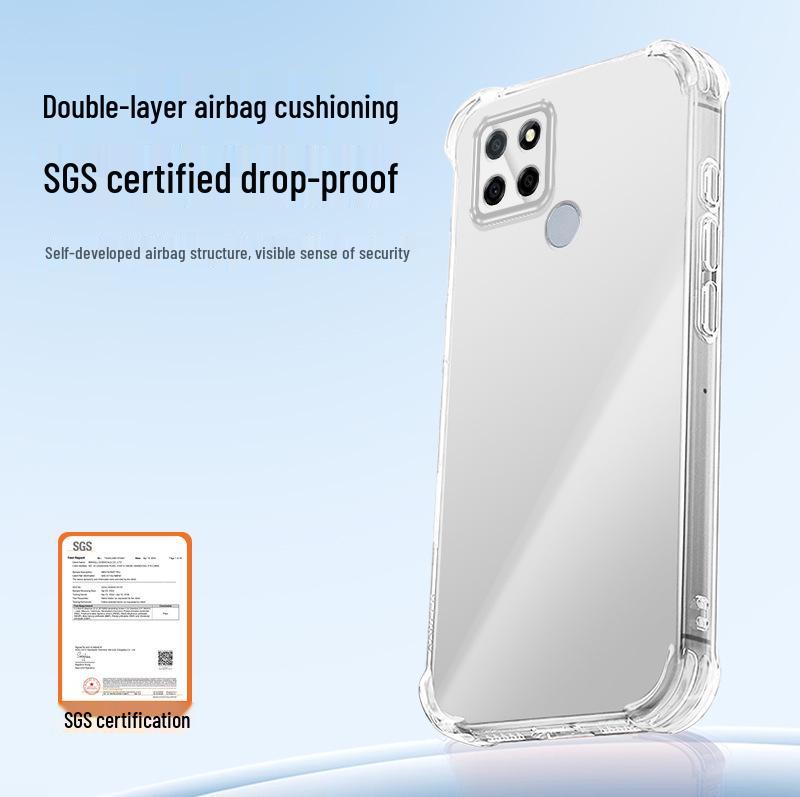 Прозрачный противоударный чехол для телефона Realme V3 с угловыми подушками безопасности - Полностью закрывающий защитный чехол из ТПУ