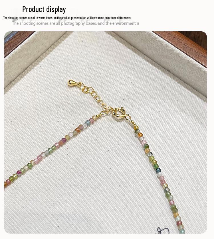 Qiaoen 2 мм Турмалиновое ожерелье конфетных цветов с пресноводным жемчугом - Женский французский ретро-стиль