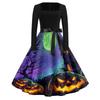 Women's Square Neck Retro Dress with Halloween Print for Casual Parties and Festive Occasions
