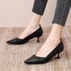 WTEMPO Solid Color High-heeled Shoes Women's Spring and Autumn Thin Heel Pointed Toe Pleated Soft Leather Soft Sole Middle Heel Breathable Shoes