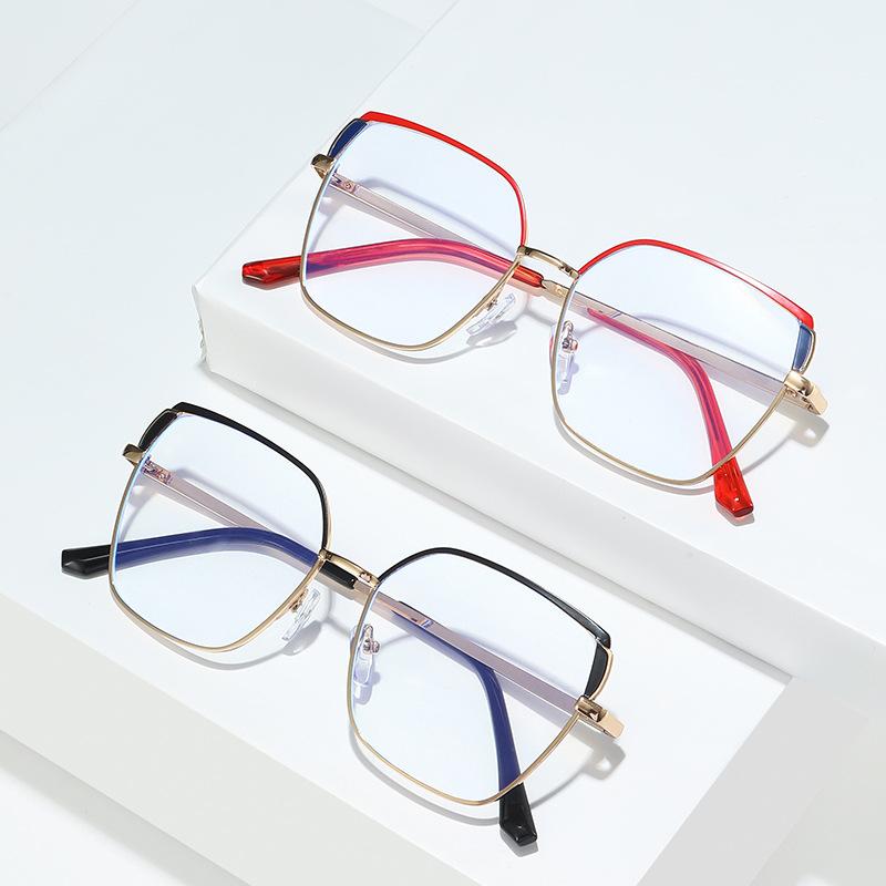Trendy new glasses frame two-color flat glasses for women, metal anti-blue light, glasses frame can be equipped with myopia glasses