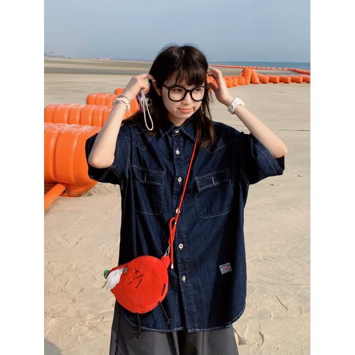 Японский ретро модный бренд летняя свободная джинсовая рубашка с короткими рукавами художественная молодежная рабочая рубашка мужская и женская многослойная куртка